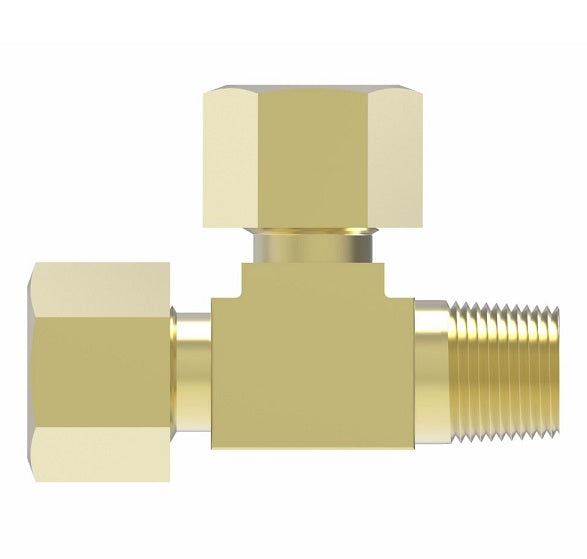 71X4 by Danfoss | Compression Fitting | Male Pipe Run Tee | 1/4" Tube OD x 1/8" Male NPTF x 1/4" Tube OD | Brass