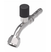 EJ3410-0808S E-Z Clip System by Danfoss | Female O-Ring 45° Elbow (Short Pilot) with R134a High Side Port | A/C Refrigeration Fitting | -08 Female O-Ring Short Pilot x -08 Hose Barb | Steel