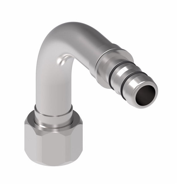 EJ3533-03-0608S E-Z Clip System by Danfoss | Female JIC 37° Flare 90° Elbow | A/C Refrigeration Fitting | -06 Female JIC 37° Flare x -08 Hose Barb | Steel