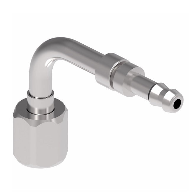 EJ3533-01-0404S E-Z Clip System by Danfoss | Female JIC 37° Flare 90° Elbow | A/C Refrigeration Fitting | -04 Female JIC 37° Flare x -04 Hose Barb | Steel