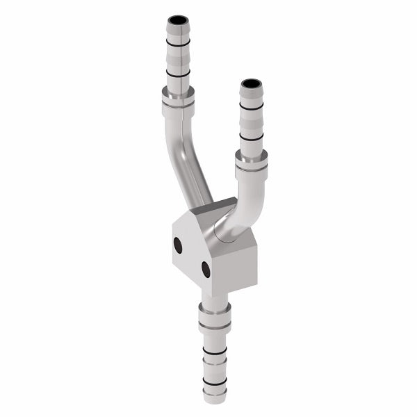 EJ5096-080808S E-Z Clip System by Danfoss | Female "Y" Splicer | 3 Hose Connector | A/C Refrigeration Fitting | -08 Hose Barb x -08 Hose Barb x -08 Hose Barb | Steel