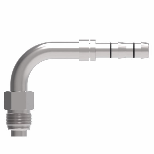 FJ3019-03-0606S E-Z Clip System by Danfoss | Male O-Ring 90° Elbow (Short Pilot) | A/C Refrigeration Fitting | -06 Male O-Ring Short Pilot x -06 Hose Barb | Steel