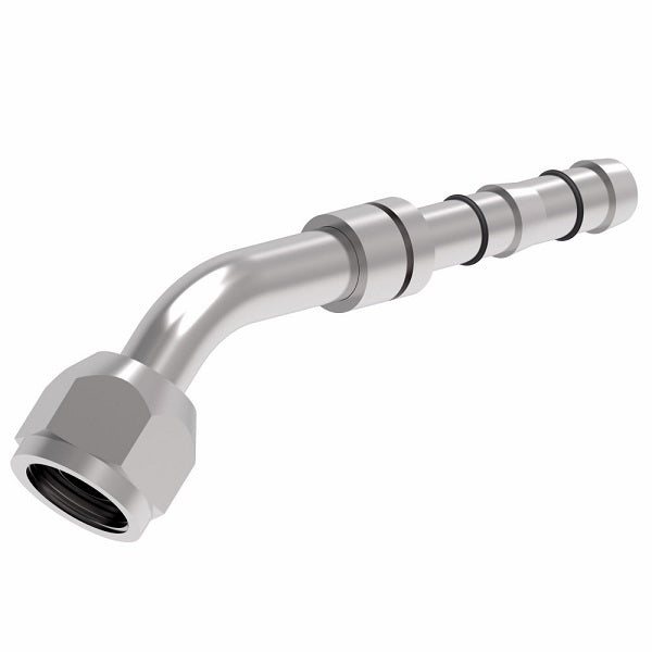 FJ3055-05-1010S E-Z Clip System by Danfoss | Female O-Ring 45° Elbow (Short Pilot) | A/C Refrigeration Fitting | -10 Female O-Ring Short Pilot x -10 Hose Barb | Steel