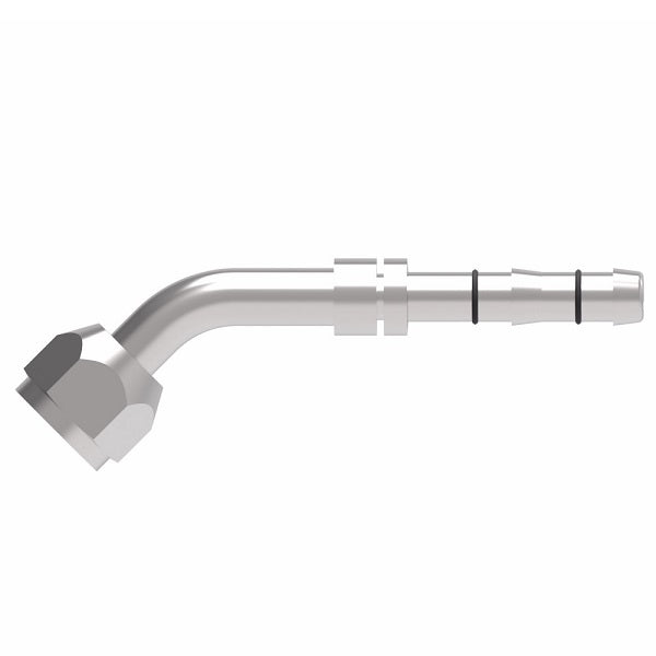 FJ3055-07-1212S E-Z Clip System by Danfoss | Female O-Ring 45° Elbow (Short Pilot) | A/C Refrigeration Fitting | -12 Female O-Ring Short Pilot x -12 Hose Barb | Steel