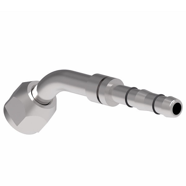 FJ3055-06-1012S E-Z Clip System by Danfoss | Female O-Ring 45° Elbow (Short Pilot) | A/C Refrigeration Fitting | -10 Female O-Ring Short Pilot x -12 Hose Barb | Steel
