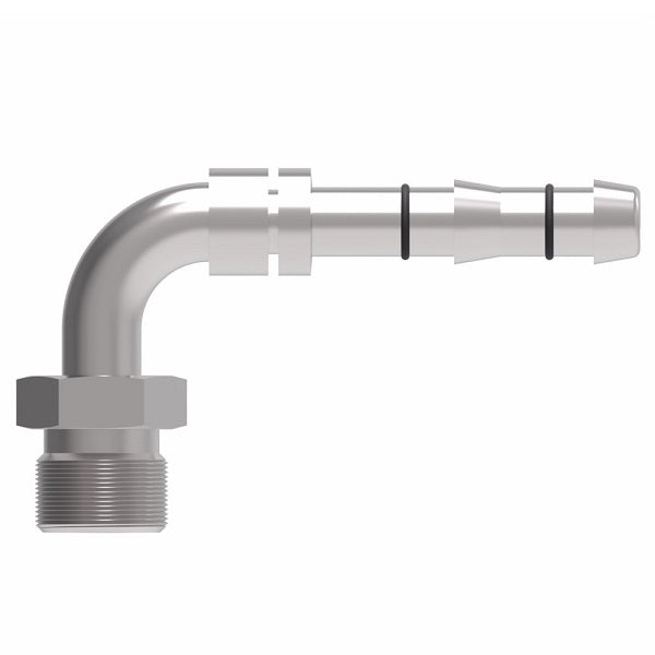 FJ3056-03-1010S E-Z Clip System by Danfoss | Male MIO (Male Insert O-Ring) 90° Elbow | A/C Refrigeration Fitting | -10 Male MIO x -10 Hose Barb | Steel