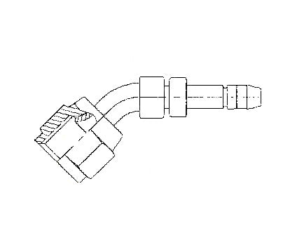 FJ3059-0404S E-Z Clip System by Danfoss | Female SAE 45° Flare (Universal) 45° Elbow | A/C Refrigeration Fitting | -04 Female SAE 45° Flare x -04 Hose Barb | Steel