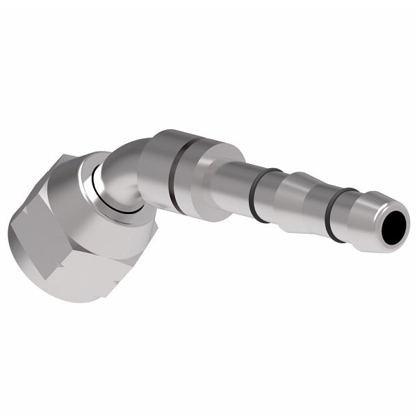 FJ3059-02-0608S E-Z Clip System by Danfoss | Female SAE 45° Flare 45° Elbow | A/C Refrigeration Fitting | -06 Female SAE 45° Flare x -08 Hose Barb | Steel