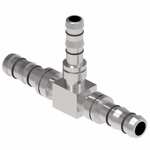 FJ3066-0606S E-Z Clip System by Danfoss | "T" Splicer | 3 Hose Connector | A/C Refrigeration Fitting | -06 Hose Barb x -06 Hose Barb x -06 Hose Barb | Steel
