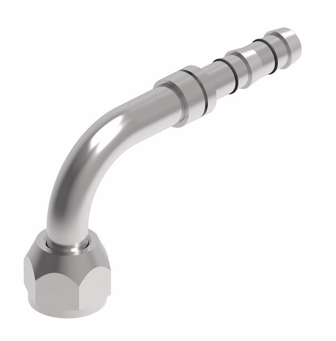 FJ3111-01-0808S E-Z Clip System by Danfoss | Female O-Ring (Long Pilot) Metric Thread 90° Elbow | A/C Refrigeration Fitting | M20 Female O-Ring Long Pilot x -08 Hose Barb | Steel