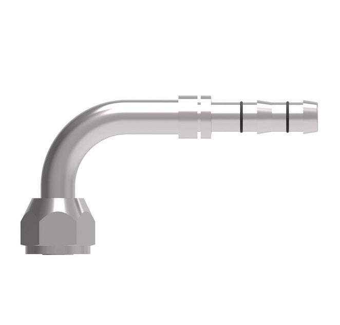 FJ3111-01-0808S E-Z Clip System by Danfoss | Female O-Ring (Long Pilot) Metric Thread 90° Elbow | A/C Refrigeration Fitting | M20 Female O-Ring Long Pilot x -08 Hose Barb | Steel