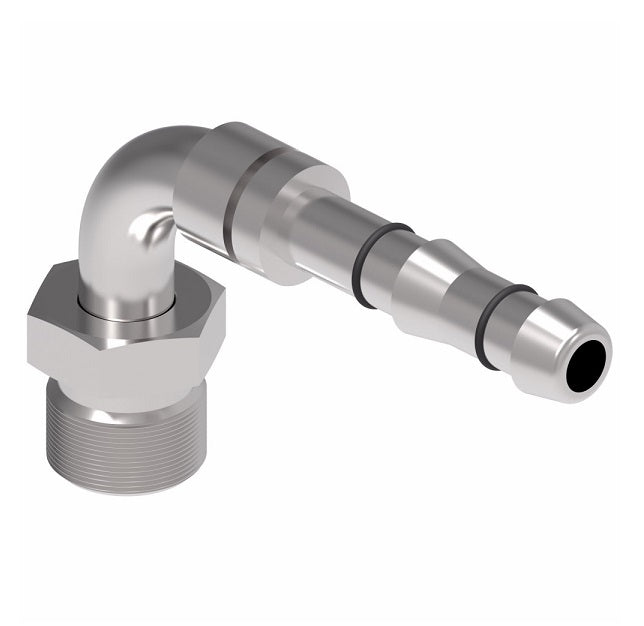 FJ3113-0810S E-Z Clip System by Danfoss | Male O-Ring Pilot (Rigid) Metric Thread 90° Elbow | A/C Refrigeration Fitting | M20 Male O-Ring Pilot x -10 Hose Barb | Steel