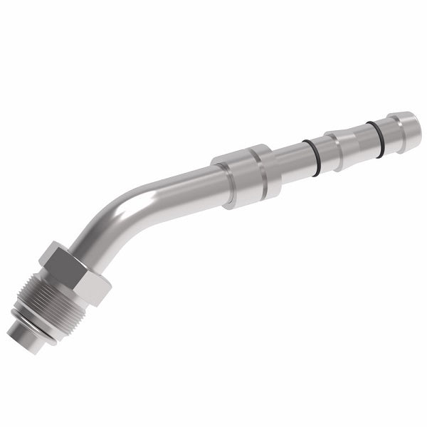 FJ3116-02-1010S E-Z Clip System by Danfoss | Male O-Ring 45° Elbow (Short Pilot) | A/C Refrigeration Fitting | -10 Male O-Ring Short Pilot x -10 Hose Barb| Steel