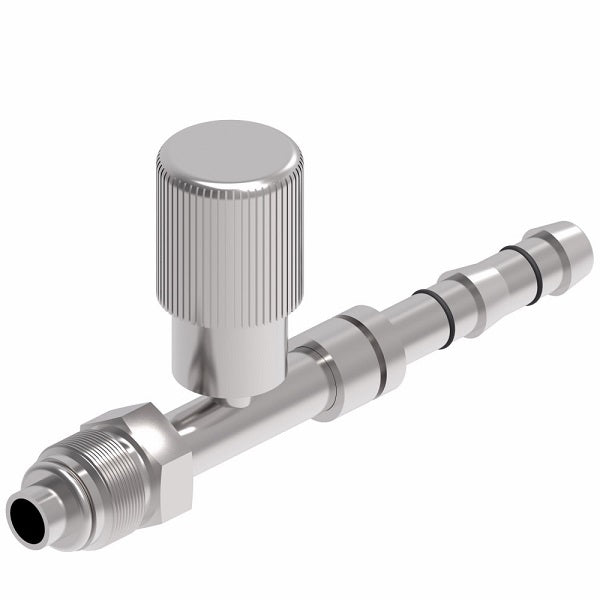 FJ3131-03-1010S E-Z Clip System by Danfoss | Male O-Ring (Short Pilot) with R134a High Side Port | A/C Refrigeration Fitting | -10 Male O-Ring Short Pilot x -10 Hose Barb | Steel