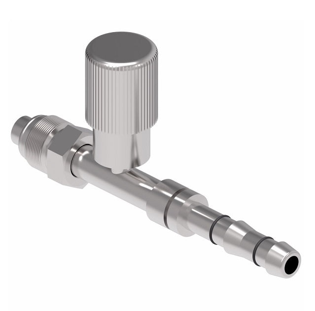 FJ3131-01-0606S E-Z Clip System by Danfoss | Male O-Ring (Short Pilot) with R134a High Side Port | A/C Refrigeration Fitting | -06 Male O-Ring Short Pilot x -06 Hose Barb | Steel