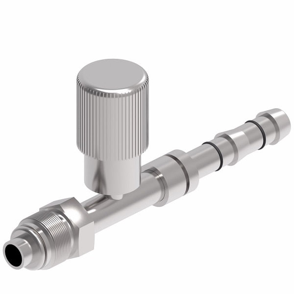 FJ3131-02-0808S E-Z Clip System by Danfoss | Male O-Ring (Short Pilot) with R134a High Side Port | A/C Refrigeration Fitting | -08 Male O-Ring Short Pilot x -08 Hose Barb | Steel