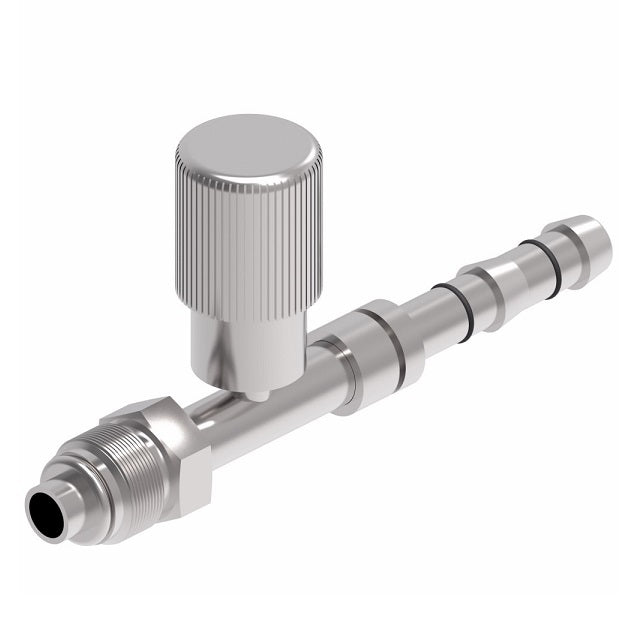FJ3132-01-1010S E-Z Clip System by Danfoss | Male O-Ring (Short Pilot) with R134a Low Side Port | A/C Refrigeration Fitting | -10 Male O-Ring Short Pilot x -10 Hose Barb| Steel