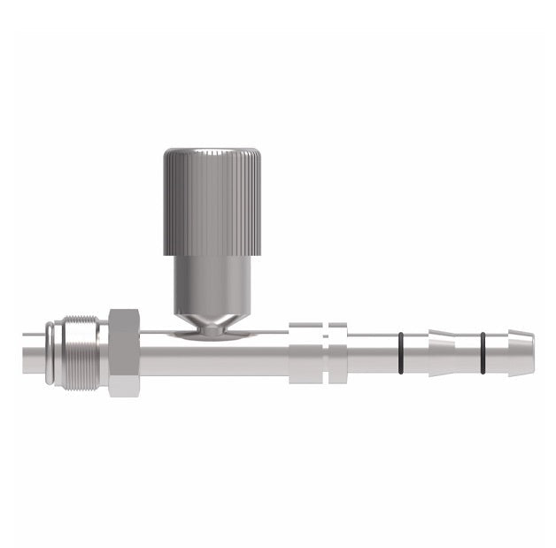 FJ3132-02-1012S E-Z Clip System by Danfoss | Male O-Ring (Short Pilot) with R134a Low Side Port | A/C Refrigeration Fitting | -10 Male O-Ring Short Pilot x -12 Hose Barb | Steel