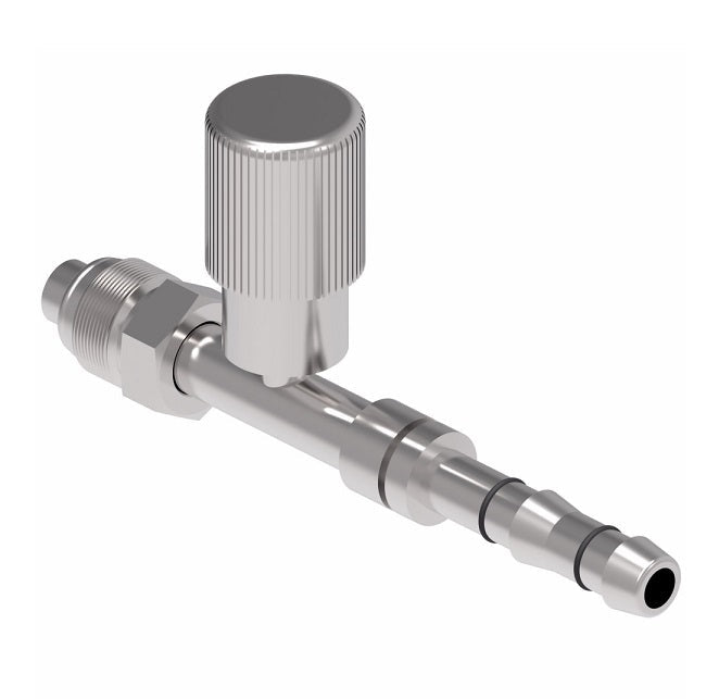 FJ3132-02-1012S E-Z Clip System by Danfoss | Male O-Ring (Short Pilot) with R134a Low Side Port | A/C Refrigeration Fitting | -10 Male O-Ring Short Pilot x -12 Hose Barb | Steel