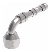 FJ3149-01-0606S E-Z Clip System by Danfoss | Female SAE 45° Flare 90° Elbow | A/C Refrigeration Fitting | -06 Female SAE 45° Flare x -06 Hose Barb | Steel