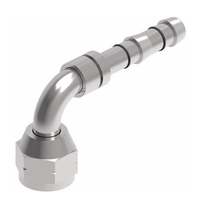 FJ3149-06-1212S E-Z Clip System by Danfoss | Female SAE 45° Flare (Universal) 90° Elbow | A/C Refrigeration Fitting | -12 Female SAE 45° Flare x -12 Hose Barb | Steel