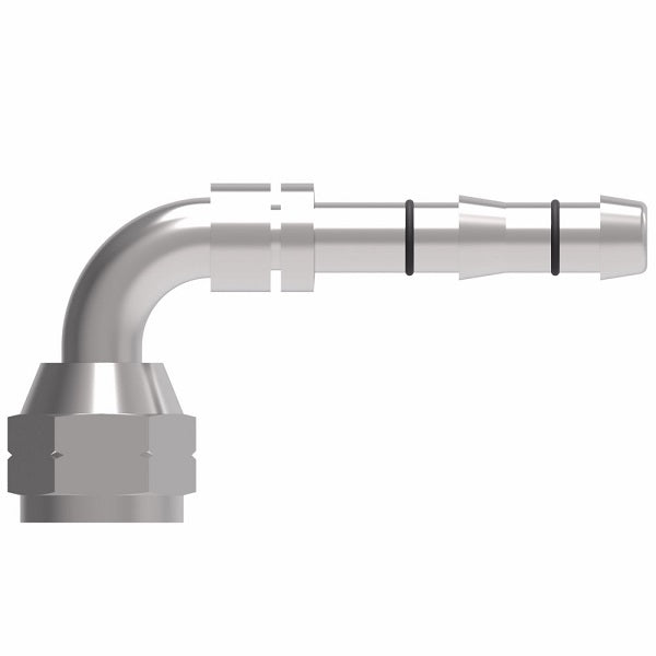 FJ3149-02-0608S E-Z Clip System by Danfoss | Female SAE 45° Flare 90° Elbow | A/C Refrigeration Fitting | -06 Female SAE 45° Flare x -08 Hose Barb | Steel
