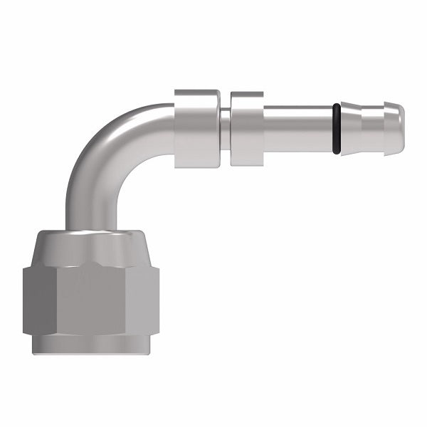 FJ3149-0404S E-Z Clip System by Danfoss | Female SAE 45° Flare (Universal) 90° Elbow | A/C Refrigeration Fitting | -04 Female SAE 45° Flare x -04 Hose Barb | Steel
