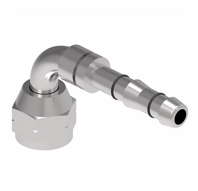 FJ3149-06-1212S E-Z Clip System by Danfoss | Female SAE 45° Flare (Universal) 90° Elbow | A/C Refrigeration Fitting | -12 Female SAE 45° Flare x -12 Hose Barb | Steel