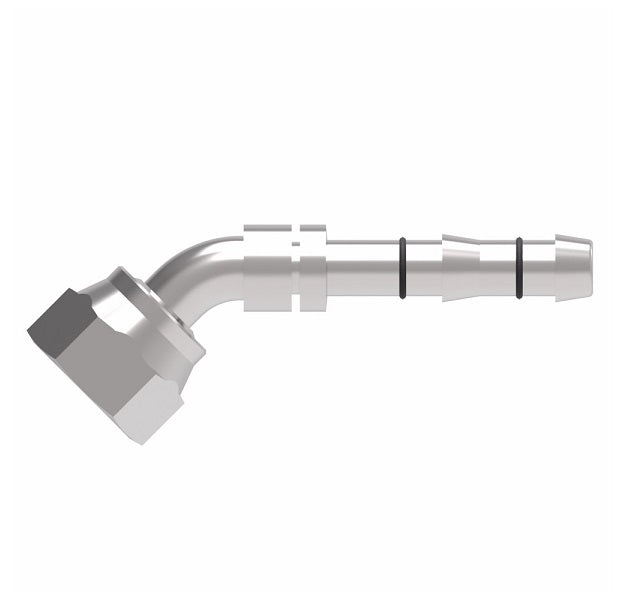 GA23912-10-8 E-Z Clip System by Danfoss | Female ORS Swivel Metric Hex Nut 45° Elbow | A/C Refrigeration Fitting | -10 Female O-Ring Face Seal Swivel x -08 Hose Barb | Steel