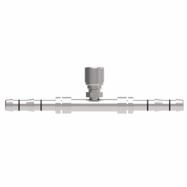 FJ3171-1212S E-Z Clip System by Danfoss | Splicer with Switch Port (7/16-20 thd) | A/C Refrigeration Fitting | -12 Hose Barb x -12 Hose Barb | Steel
