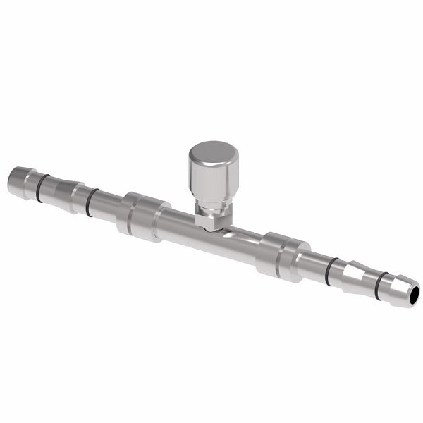 FJ3171-0808S E-Z Clip System by Danfoss | Splicer with Switch Port (7/16-20 thd) | A/C Refrigeration Fitting | -08 Hose Barb x -08 Hose Barb | Steel