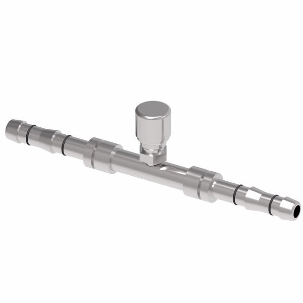 FJ3171-1010S E-Z Clip System by Danfoss | Splicer with Switch Port (7/16-20 thd) | A/C Refrigeration Fitting | -10 Hose Barb x -10 Hose Barb | Steel