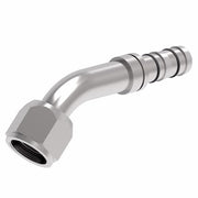 FJ3192-02-1212S E-Z Clip System by Danfoss | Female O-Ring (Long Pilot) Metric Thread 45° Elbow | A/C Refrigeration Fitting | M27 Female O-Ring Long Pilot x -12 Hose Barb | Steel