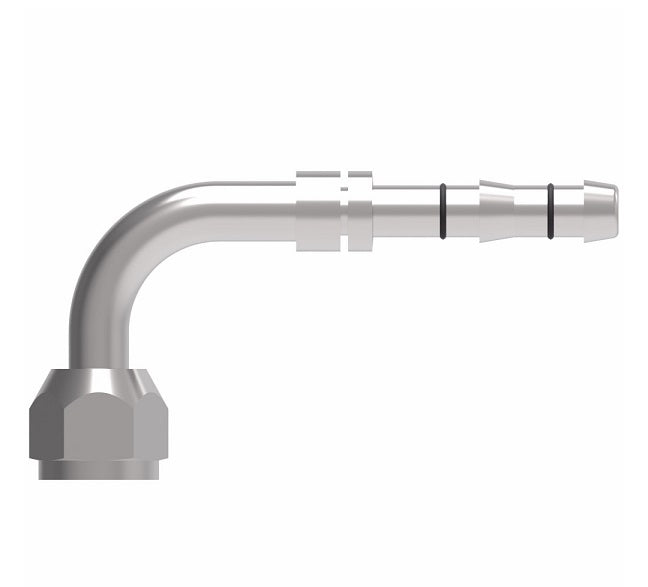 FJ3288-08-1212S E-Z Clip System by Danfoss | Female O-Ring 90° Elbow (Long Pilot) | A/C Refrigeration Fitting | -12 Female O-Ring Long Pilot x -12 Hose Barb | Steel