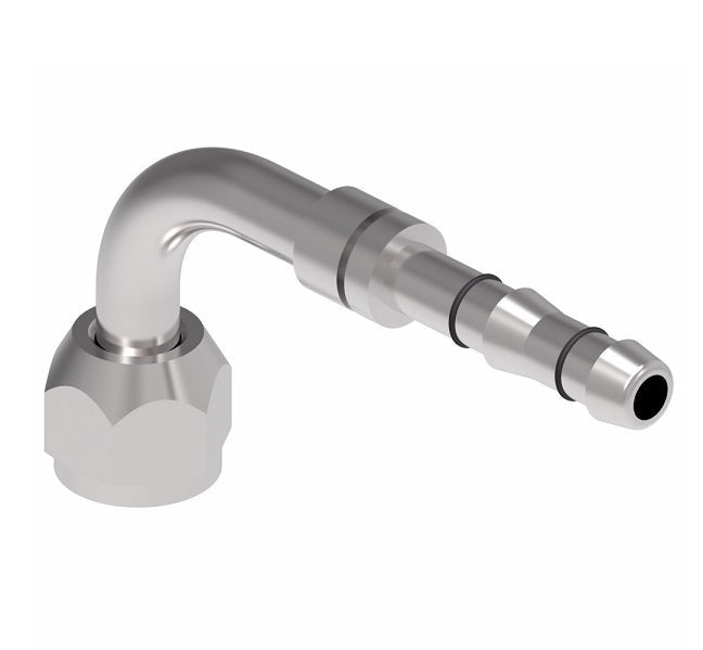 FJ3288-04-0810S E-Z Clip System by Danfoss | Female O-Ring 90° Elbow (Long Pilot) | A/C Refrigeration Fitting | -08 Female O-Ring Long Pilot x -10 Hose Barb | Steel