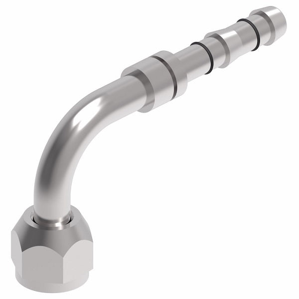 FJ3288-07-1012S E-Z Clip System by Danfoss | Female O-Ring 90° Elbow (Long Pilot) | A/C Refrigeration Fitting | -10 Female O-Ring Long Pilot x -12 Hose Barb | Steel