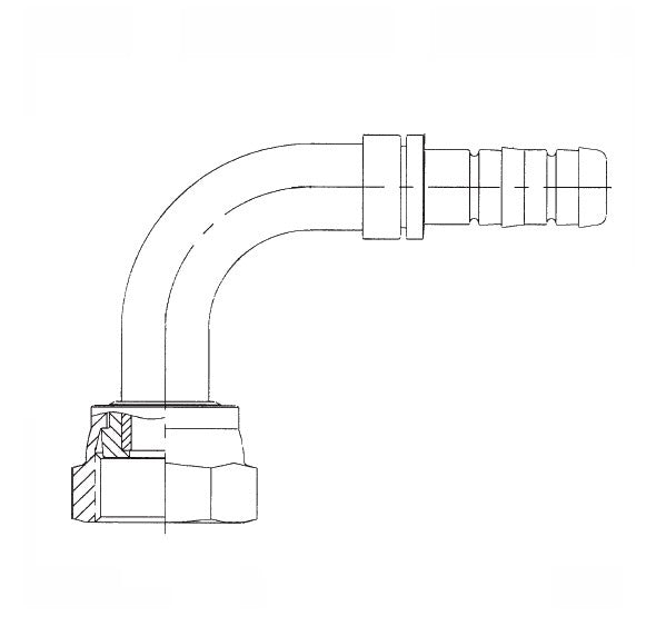 FJ3319-1212S E-Z Clip System by Danfoss | Female ORS Swivel (Long Drop) 90° Elbow | A/C Refrigeration Fitting | -12 Female O-Ring Face Seal Swivel x -12 Hose Barb | Steel