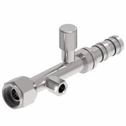 FJ3363-01-1012S E-Z Clip System by Danfoss | Female O-Ring (Short Pilot) with R134a Low Side Port & Female Switch Connection (1/8-27 thd) | A/C Refrigeration Fitting | -12 Female O-Ring Short Pilot x -12 Hose Barb | Steel