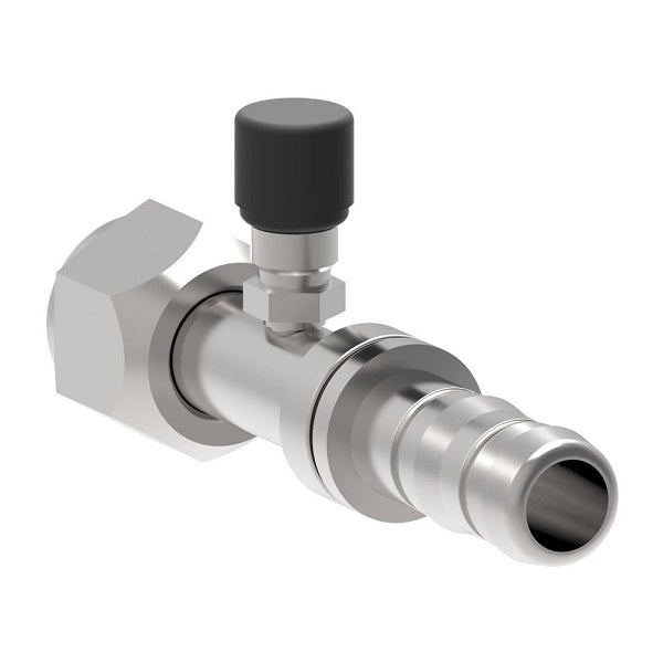FJ3416-01-1010S E-Z Clip System by Danfoss | Female O-Ring (Long Pilot) with Switch Port (M10 X 1.25) | A/C Refrigeration Fitting | -10 Female O-Ring Long Pilot x -10 Hose Barb | Steel