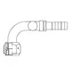 FJ3444-1010S E-Z Clip System by Danfoss | Female O-Ring 90° Elbow (Long Pilot) with Charge Port (7/16-20 thd) - 90° Port Rotation | A/C Refrigeration Fitting | -10 Female O-Ring Long Pilot x -10 Hose Barb| Steel