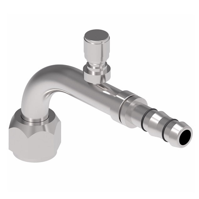 FJ3460-03-1212S E-Z Clip System by Danfoss | Female O-Ring 90° Elbow (Long Pilot) with Switch Port (M12 X 1.5) | A/C Refrigeration Fitting | -12 Female O-Ring Long Pilot x -12 Hose Barb | Steel