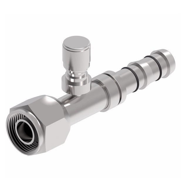 FJ3461-01-1010S E-Z Clip System by Danfoss | Female O-Ring (Long Pilot) with Switch Port (M12 X 1.25) | A/C Refrigeration Fitting | -10 Female O-Ring Long Pilot x -10 Hose Barb | Steel