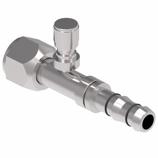 FJ3461-01-1010S E-Z Clip System by Danfoss | Female O-Ring (Long Pilot) with Switch Port (M12 X 1.25) | A/C Refrigeration Fitting | -10 Female O-Ring Long Pilot x -10 Hose Barb | Steel