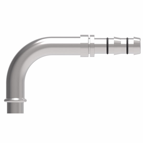 FJ3496-01-1010S E-Z Clip System by Danfoss | Pilot Connection (Long Pilot) 90° Elbow | A/C Refrigeration Fitting | -10 Long Pilot Connection x -10 Hose Barb | Steel