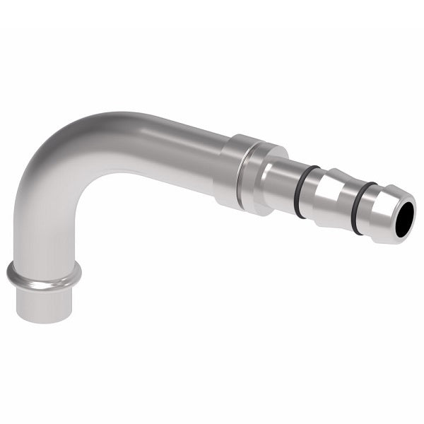 FJ3496-01-1010S E-Z Clip System by Danfoss | Pilot Connection (Long Pilot) 90° Elbow | A/C Refrigeration Fitting | -10 Long Pilot Connection x -10 Hose Barb | Steel