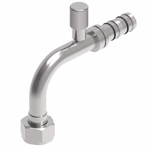 FJ3510-1012S E-Z Clip System by Danfoss | Female Rotalok with R134a Low Side Port 90° Elbow | A/C Refrigeration Fitting | -10 Female Rotalok x -12 Hose Barb | Steel