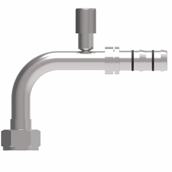 FJ3510-1012S E-Z Clip System by Danfoss | Female Rotalok with R134a Low Side Port 90° Elbow | A/C Refrigeration Fitting | -10 Female Rotalok x -12 Hose Barb | Steel