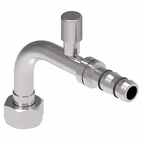 FJ3510-1012S E-Z Clip System by Danfoss | Female Rotalok with R134a Low Side Port 90° Elbow | A/C Refrigeration Fitting | -10 Female Rotalok x -12 Hose Barb | Steel