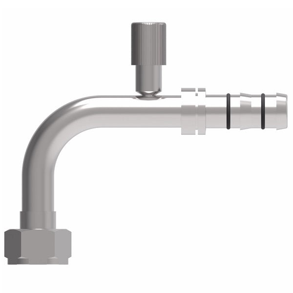 FJ3511-1010S E-Z Clip System by Danfoss | Female Rotalok with R134a High Side Port 90° Elbow | A/C Refrigeration Fitting | -10 Female Rotalok x -10 Hose Barb | Steel