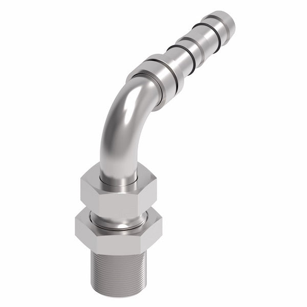 FJ3514-1010S E-Z Clip System by Danfoss | Male O-Ring Pilot Bulkhead 90° Elbow | A/C Refrigeration Fitting | -10 Male O-Ring Pilot x -10 Hose Barb | Steel